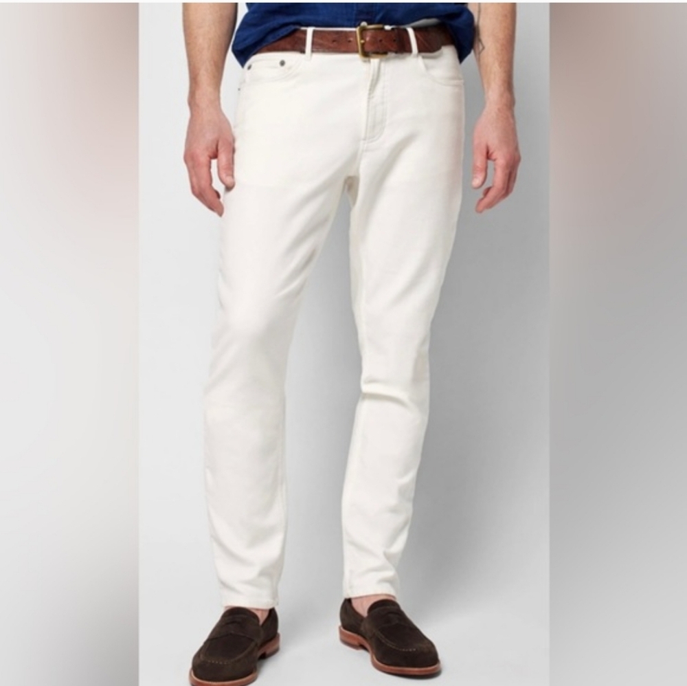 Faherty Men's Five Pocket Straight Leg White Denim Jeans 33" Waist
